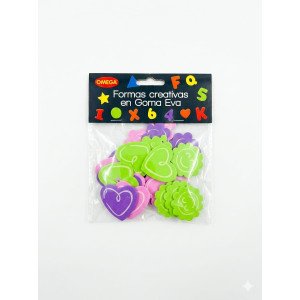 GOMA EVA FORMAS AUTOAD. CORAZONES-SOLES x 48pcs.