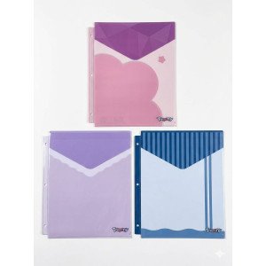 SOBRE PLASTICO C/BOTON P/ CARPETA N3 SURTIDOS 6pcs